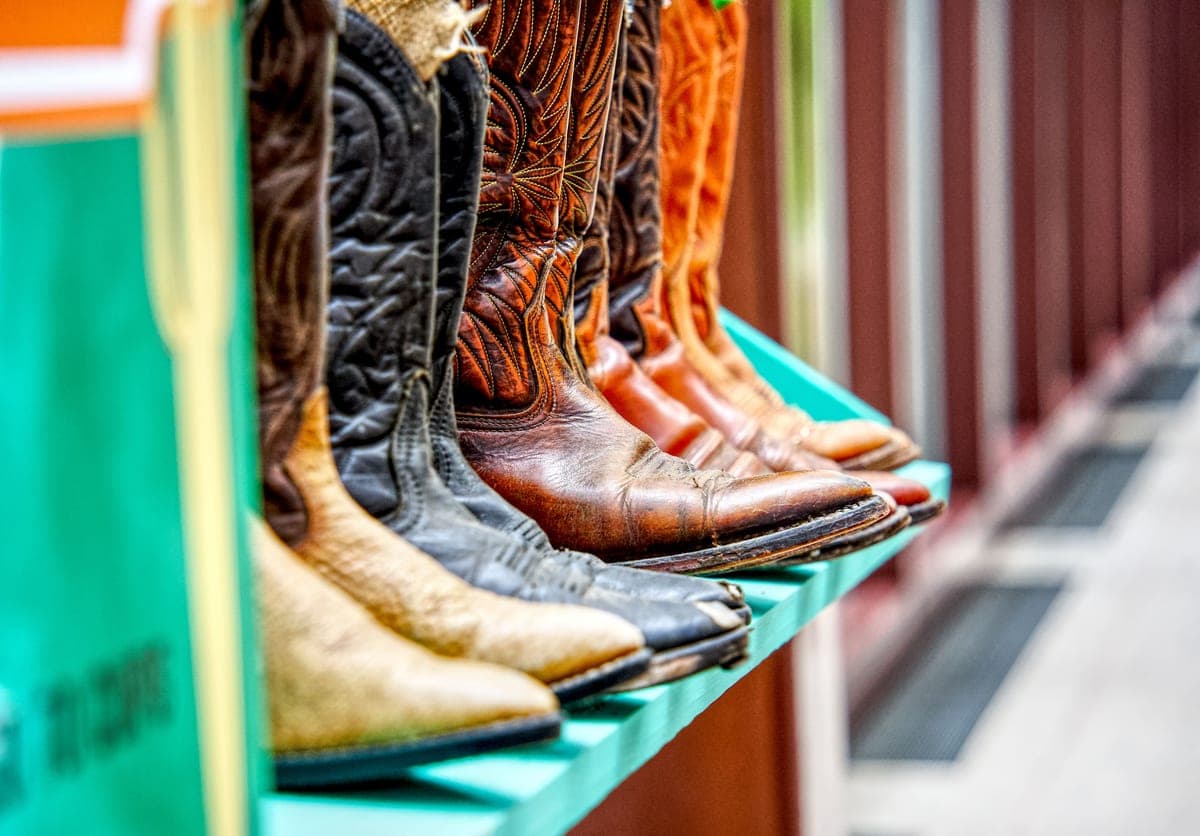 Leather boots photographed on a wooden floor