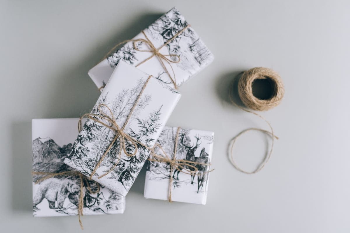 Wrapped gifts on a rustic surface