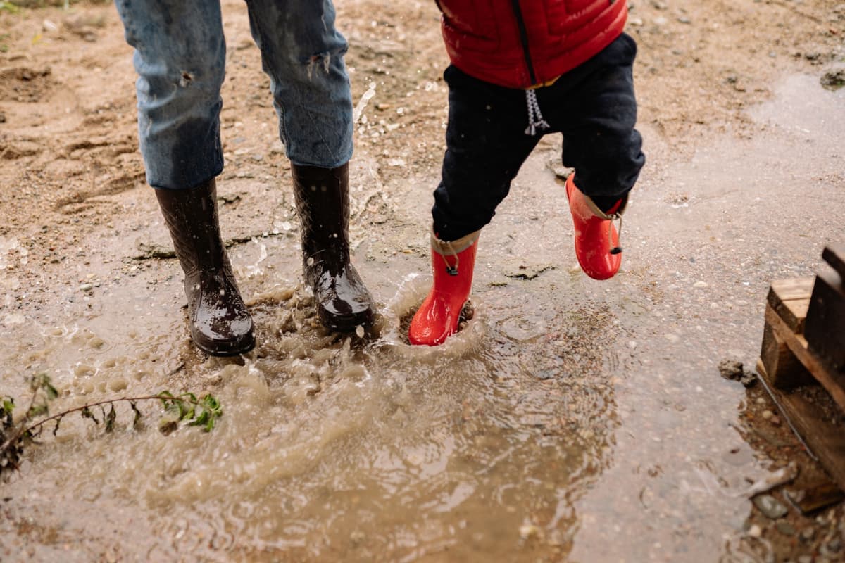 Boots standing in wet weather