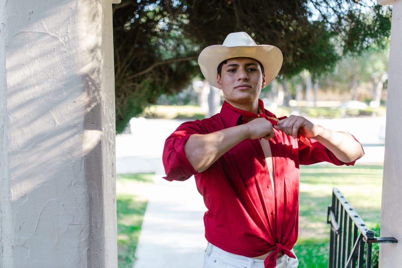 Western shirt and hat worn by a man